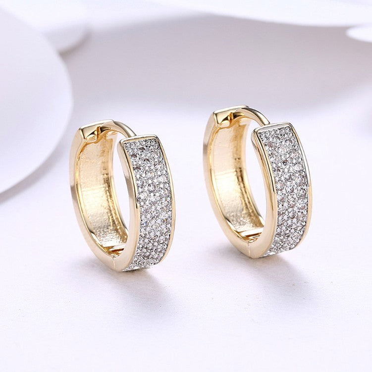 Swarovski Crystal Micro Pave Classic Huggies Set in 18K Gold - Golden NYC Jewelry