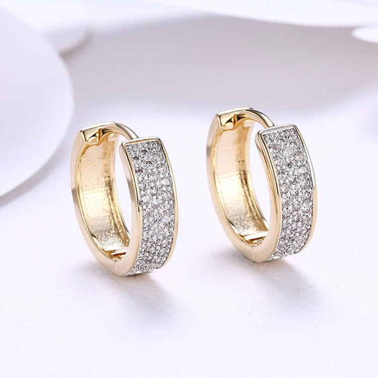 Austrian Crystal Micro Pav'e Classic Huggies Set in 18K Gold - Golden NYC Jewelry