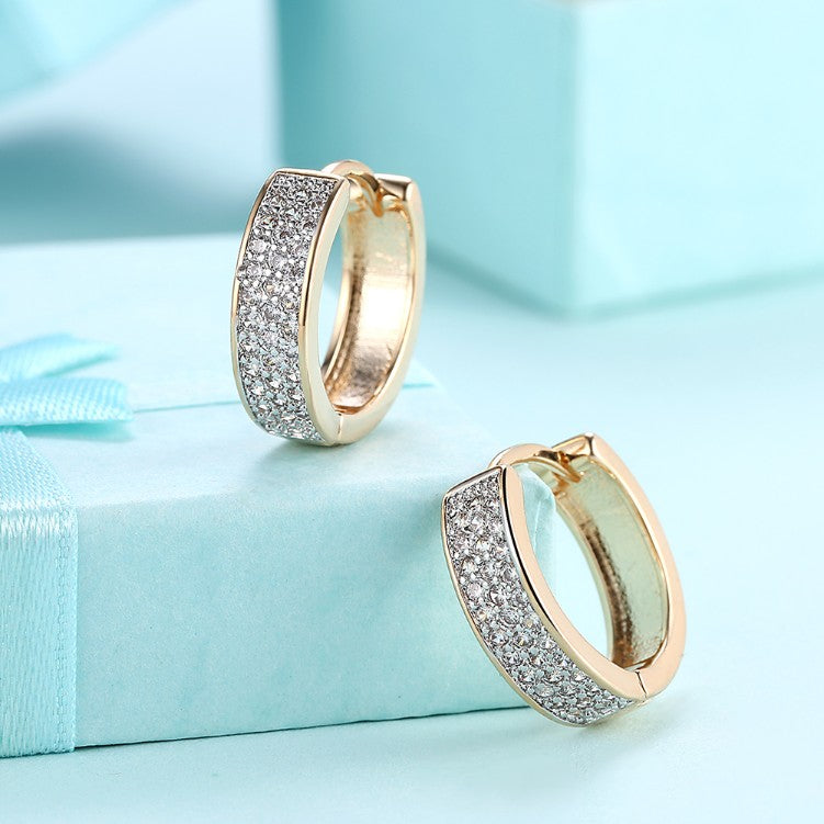 Austrian Crystal Micro Pav'e Classic Huggies Set in 18K Gold - Golden NYC Jewelry