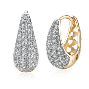 Austrian Crystal Micro-Pav'e Pear Shaped Teardrop Huggies Set in 18K Gold - Golden NYC Jewelry