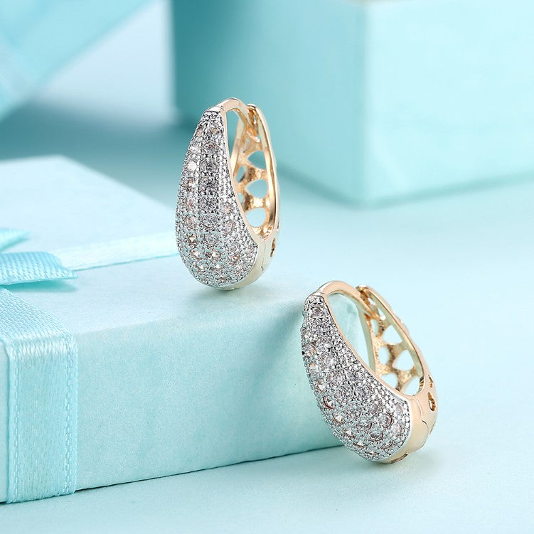 Austrian Crystal Micro-Pav'e Pear Shaped Teardrop Huggies Set in 18K Gold - Golden NYC Jewelry