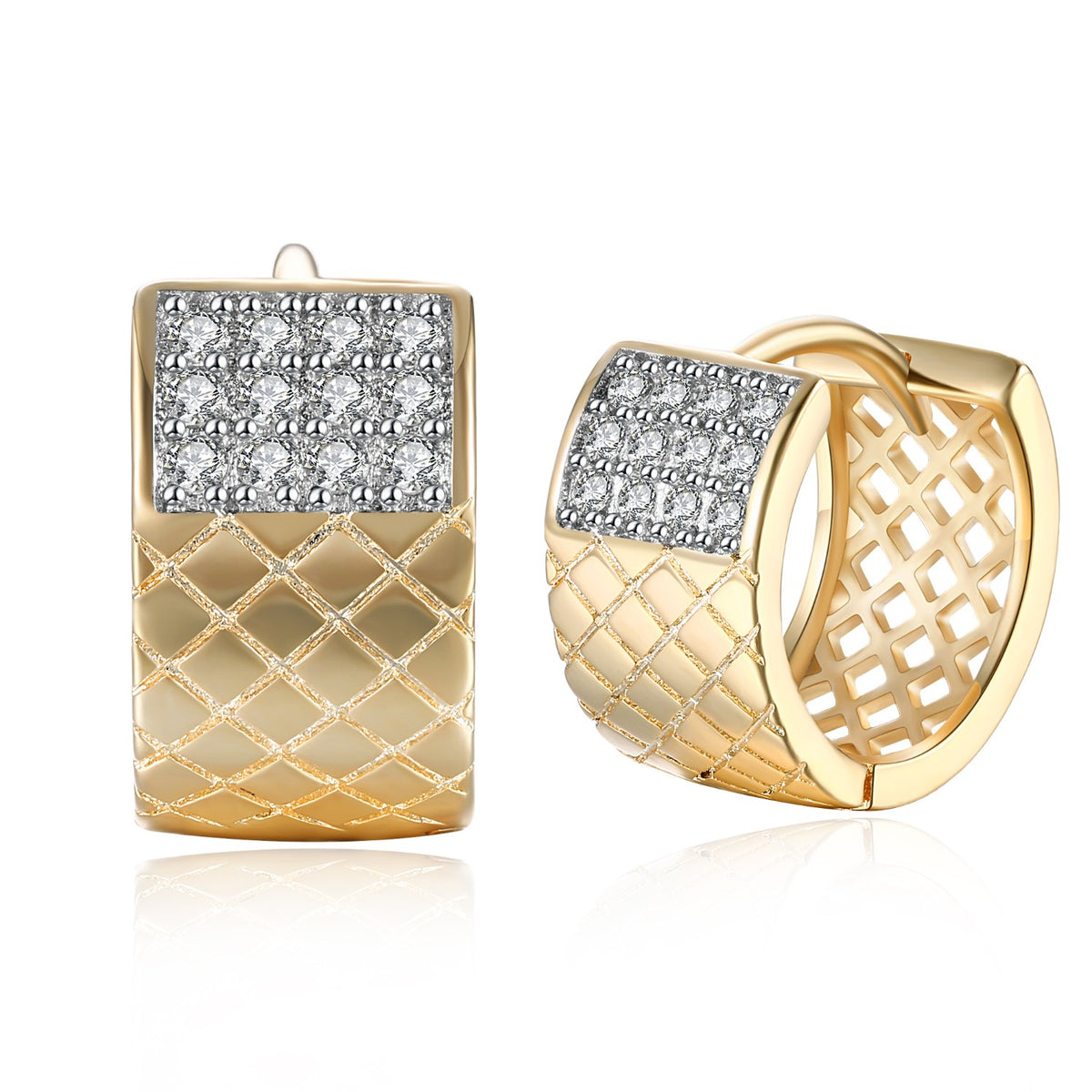 Twelve Stone Swarovski Crystal Criss-Cross Huggies Set in 18K Gold - Golden NYC Jewelry