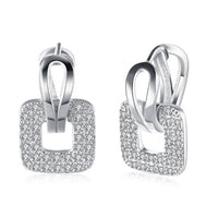 Micro-Pave Swarovski Crystal Square Shaped Earrings Set in 18K White Gold - Golden NYC Jewelry