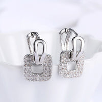 Micro-Pave Swarovski Crystal Square Shaped Earrings Set in 18K White Gold - Golden NYC Jewelry