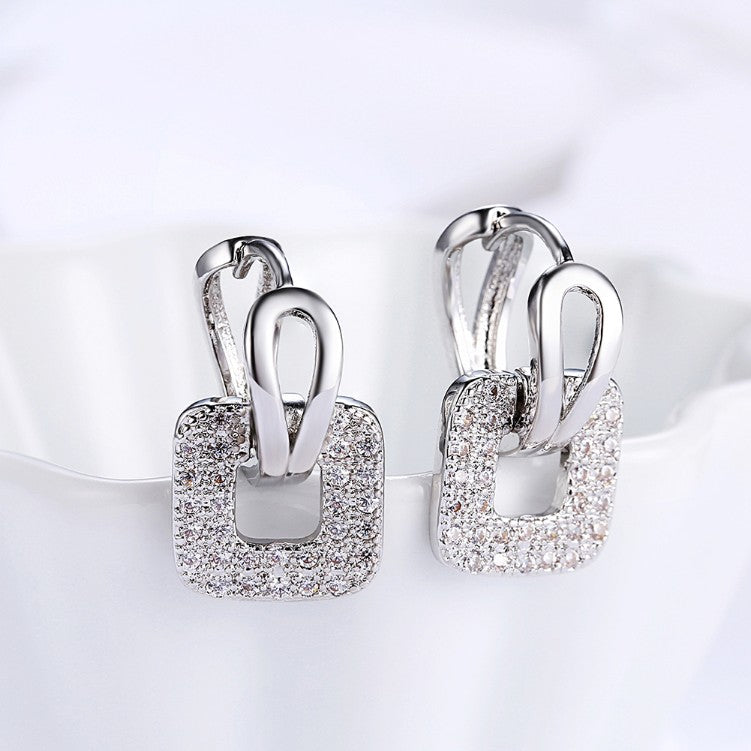 Micro-Pave Swarovski Crystal Square Shaped Earrings Set in 18K White Gold - Golden NYC Jewelry