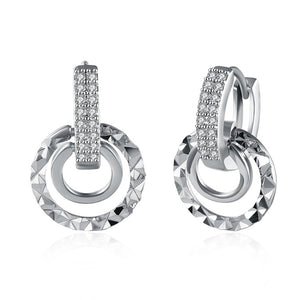 Austrian Crystal Hammered Design Circular Earrings Set in 18K White Gold - Golden NYC Jewelry