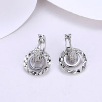 Swarovski Crystal Hammered Design Circular Earrings Set in 18K White Gold - Golden NYC Jewelry