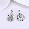 Austrian Crystal Hammered Design Circular Earrings Set in 18K White Gold - Golden NYC Jewelry