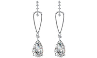 14K White Gold Plating Dangling White Austrian Pear Cut Earrings