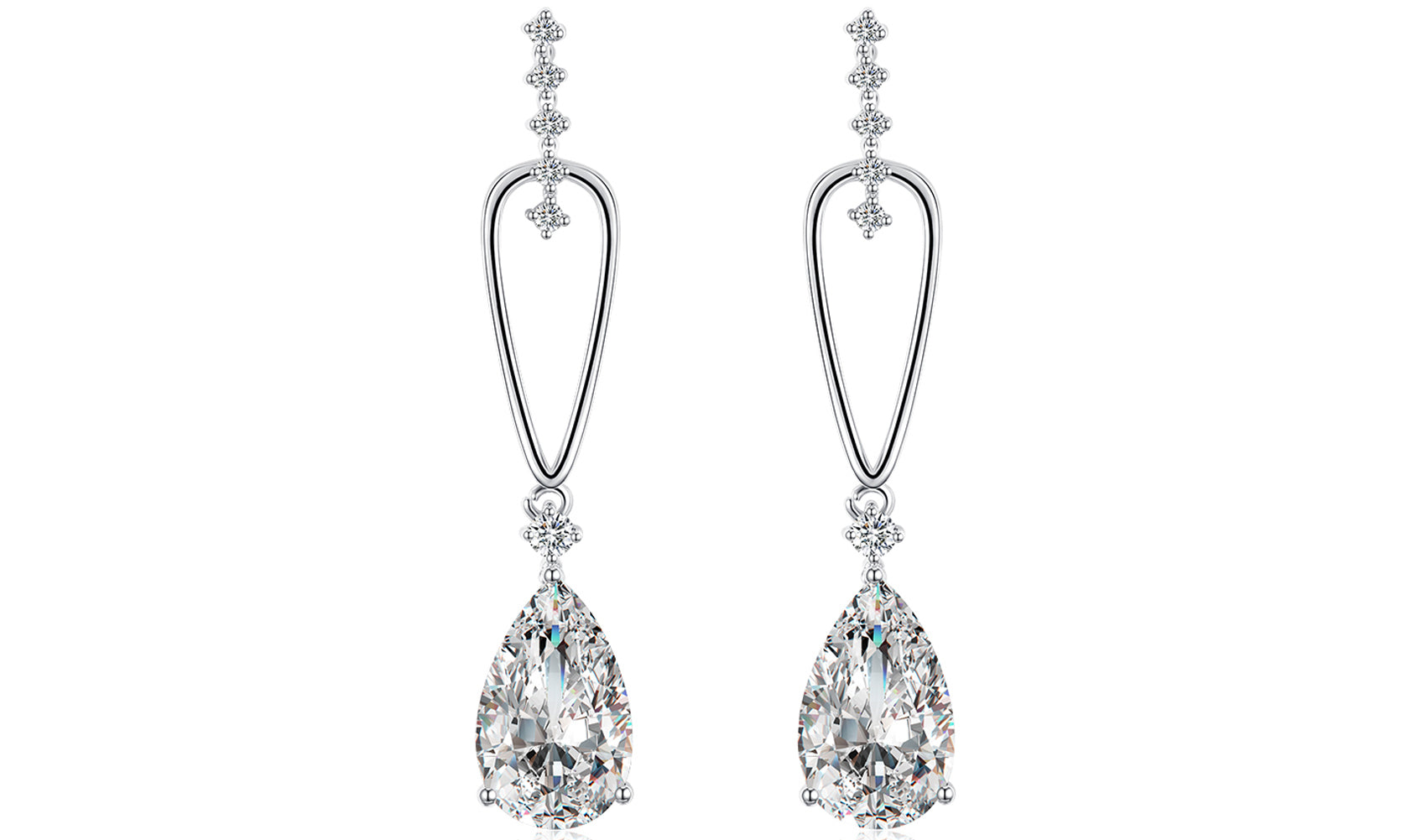 14K White Gold Plating Dangling White Austrian Pear Cut Earrings