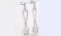 14K White Gold Plating Dangling White Austrian Pear Cut Earrings