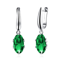 Emerald Oval Cut Earrings Set in 18K White Gold - Golden NYC Jewelry