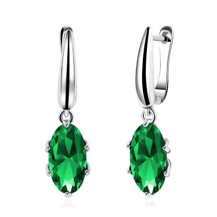 Emerald Oval Cut Earrings Set in 18K White Gold - Golden NYC Jewelry