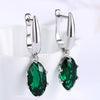 Emerald Oval Cut Earrings Set in 18K White Gold - Golden NYC Jewelry