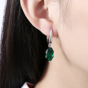 Emerald Oval Cut Earrings Set in 18K White Gold - Golden NYC Jewelry