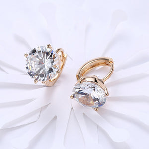 Austrian Crystal Huggies Set in 18K White Gold - Golden NYC Jewelry