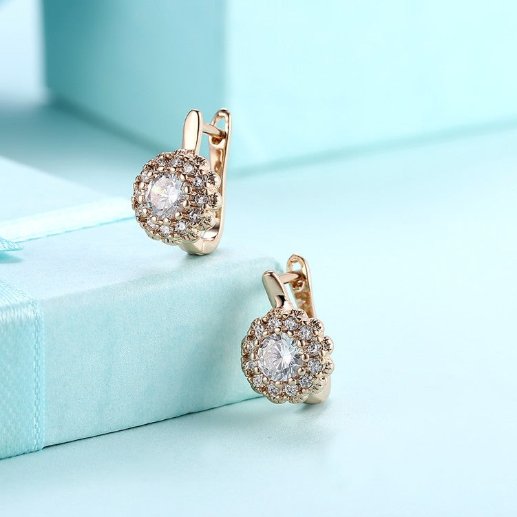 Austrian Crystal Micro Pav'e Bursting Star Leverback Earrings Set in 18K Gold - Golden NYC Jewelry