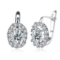 Swarovski Crystal Circular Leverback Earrings Set in 18K White Gold - Golden NYC Jewelry