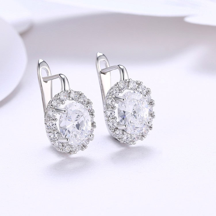 Swarovski Crystal Circular Leverback Earrings Set in 18K White Gold - Golden NYC Jewelry