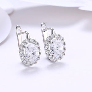 Austrian Crystal Circular Leverback Earrings Set in 18K White Gold - Golden NYC Jewelry