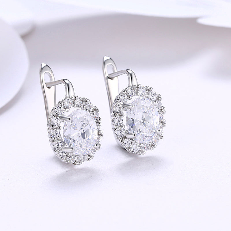 White Swarovski Elements Leverback Earrings in 18K White Gold