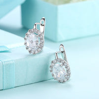 Swarovski Crystal Circular Leverback Earrings Set in 18K White Gold - Golden NYC Jewelry