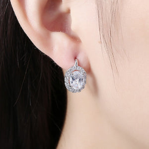 Austrian Crystal Circular Leverback Earrings Set in 18K White Gold - Golden NYC Jewelry