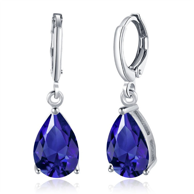 5.55 CTTW Sapphire Pear Shaped Drop Earrings Set in 18K White Gold - Golden NYC Jewelry