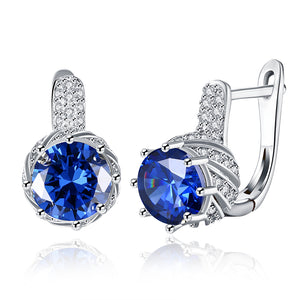 18K White Gold Plated Pav'e Curved Simulated Sapphire Lever-back Earrings, , Golden NYC Jewelry, Golden NYC Jewelry  jewelryjewelry deals, swarovski crystal jewelry, groupon jewelry,, jewelry for mom,