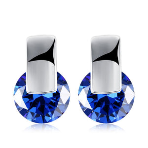 Simulated Sapphire Sleek Bar Earrings Set in 18K White Gold - Golden NYC Jewelry