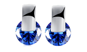 14K White Gold Plating Sleek Blue Austrian Elements Earrings