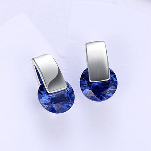 Simulated Sapphire Sleek Bar Earrings Set in 18K White Gold - Golden NYC Jewelry