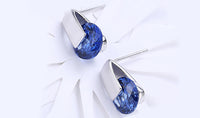 14K White Gold Plating Sleek Blue Austrian Elements Earrings