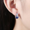 Simulated Sapphire Sleek Bar Earrings Set in 18K White Gold - Golden NYC Jewelry