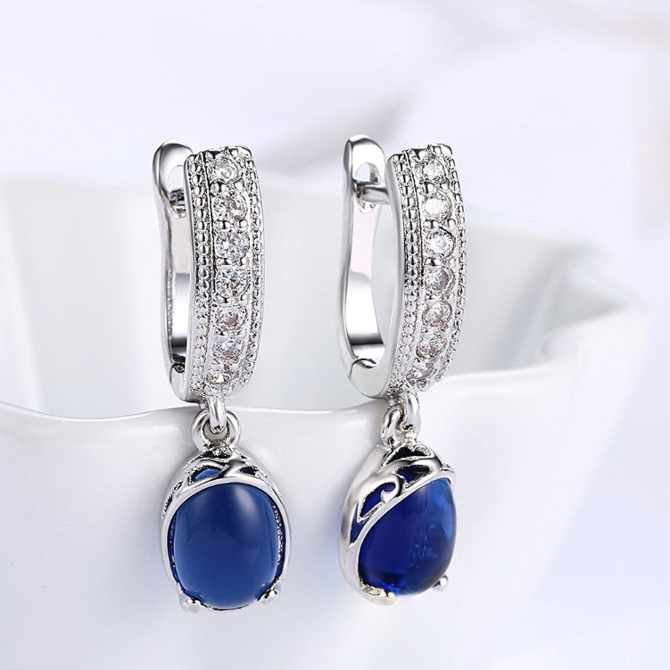 Simulated Micro-Pav'e Leverback Earrings Set in 18K White Gold - Golden NYC Jewelry