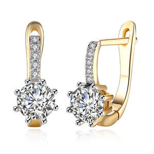 Simulated Star Shaped Micro Pav'e Leverback Earrings Set in 18K Gold - Golden NYC Jewelry