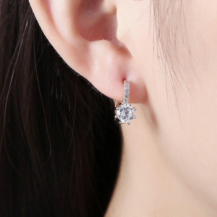 Simulated Star Shaped Micro Pav'e Leverback Earrings Set in 18K Gold - Golden NYC Jewelry