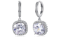 White Austrian Asscher Cut Dangling Lever back Earrings in 14K White Gold