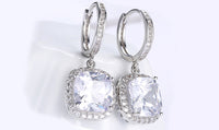 White Austrian Asscher Cut Dangling Lever back Earrings in 14K White Gold