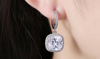 White Austrian Asscher Cut Dangling Lever back Earrings in 14K White Gold