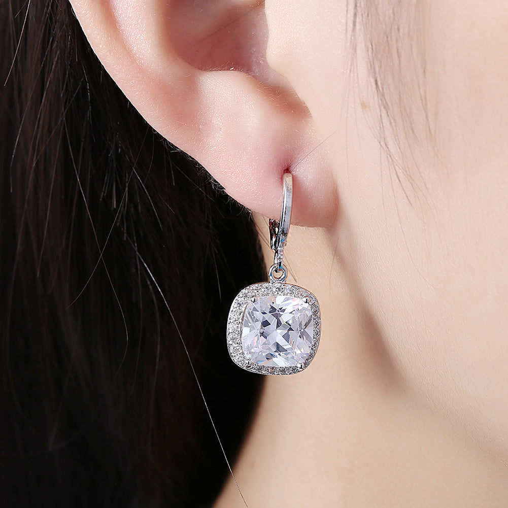 Halo Cut Pav'e Simulated Diamond Lever back Earrings Set in 18K White Gold, , Golden NYC Jewelry, Golden NYC Jewelry  jewelryjewelry deals, swarovski crystal jewelry, groupon jewelry,, jewelry for mom,