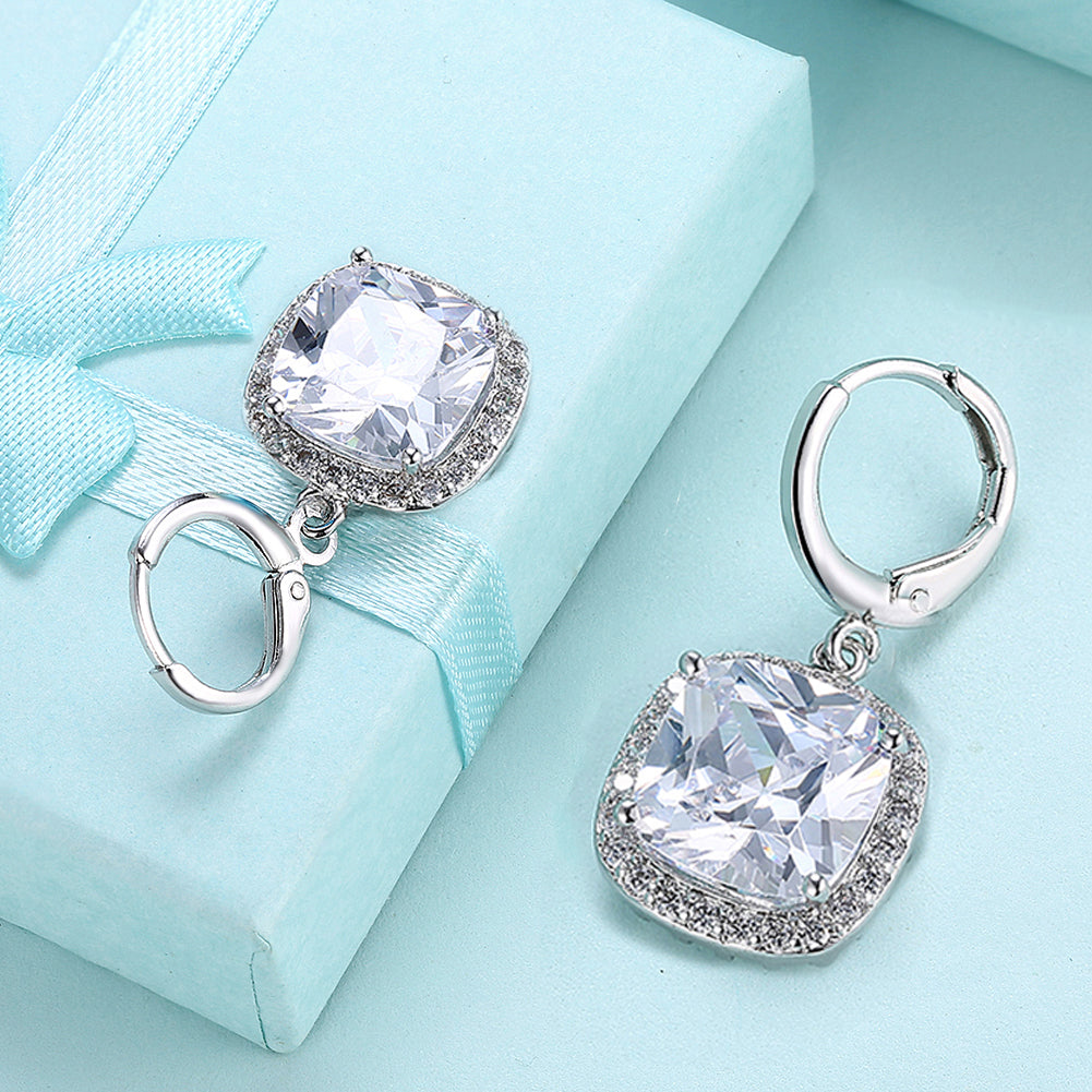 Halo Cut Pav'e Simulated Diamond Lever back Earrings Set in 18K White Gold, , Golden NYC Jewelry, Golden NYC Jewelry  jewelryjewelry deals, swarovski crystal jewelry, groupon jewelry,, jewelry for mom,