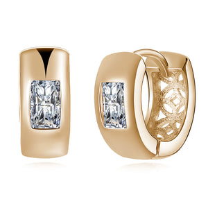 Simulated Square Diamond Clip On Huggies Set in 18K Rose Gold