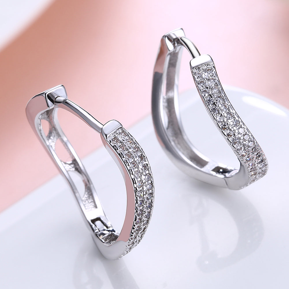 Swarovski Crystal Infinity Design Hoop Earrings Set in 18K White Gold - Golden NYC Jewelry
