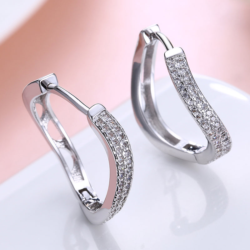Swarovski Crystal Infinity Design Hoop Earrings Set in 18K White Gold - Golden NYC Jewelry