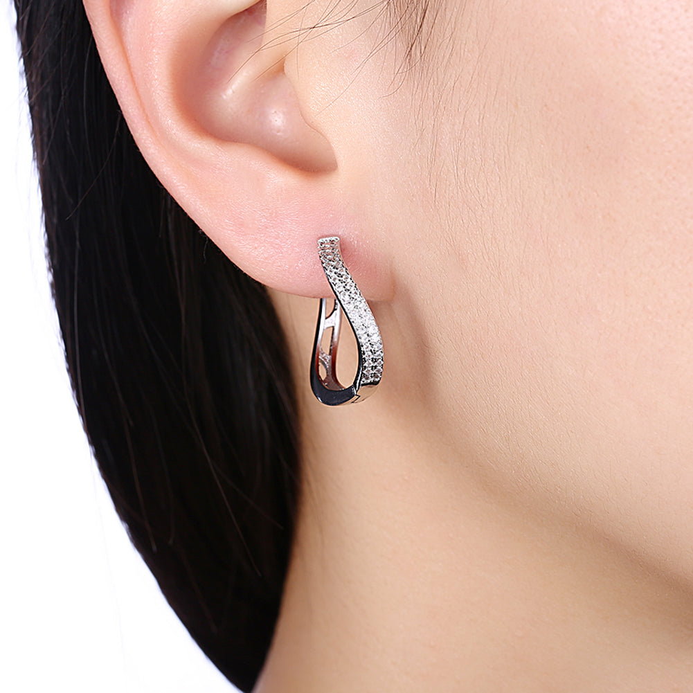 Swarovski Crystal Infinity Design Hoop Earrings Set in 18K White Gold - Golden NYC Jewelry