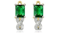 14K Gold Plating Emerald Cut Green Elements Twisted Pav'e Lever back Earrings