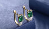 14K Gold Plating Emerald Cut Green Elements Twisted Pav'e Lever back Earrings