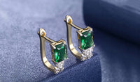 14K Gold Plating Emerald Cut Green Elements Twisted Pav'e Lever back Earrings