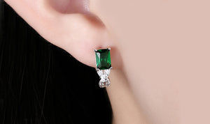 14K Gold Plating Emerald Cut Green Elements Twisted Pav'e Lever back Earrings